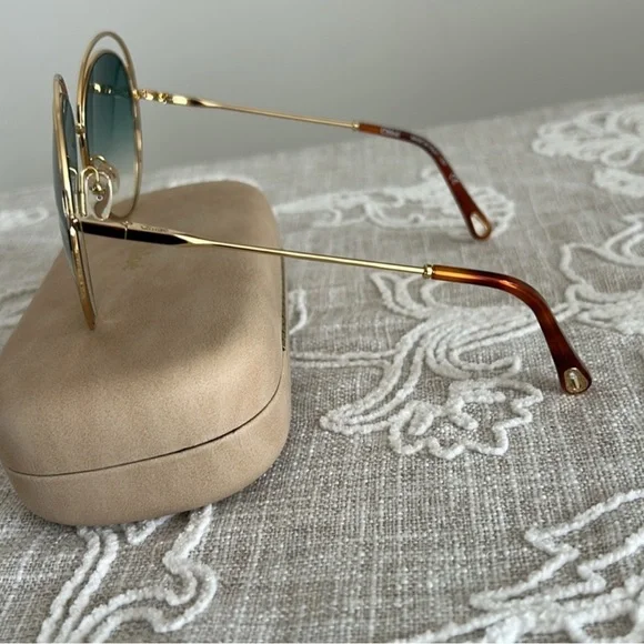 Chloe Gold Frame Sunglasses with Green Lenses - Picture 8 of 10
